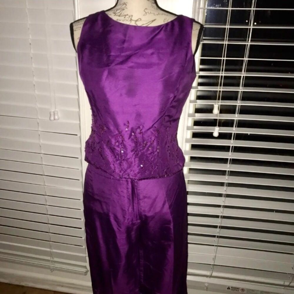 100% silk purple two piece suit